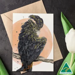 Australian Geographic Sassy - Red-tailed Black Cockatoo Greeting Card by Shannon Dwyer