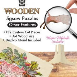 Australian Geographic Shaped Wooden 132 Piece Jigsaw Puzzle, Major Mitchell's Cockatoo